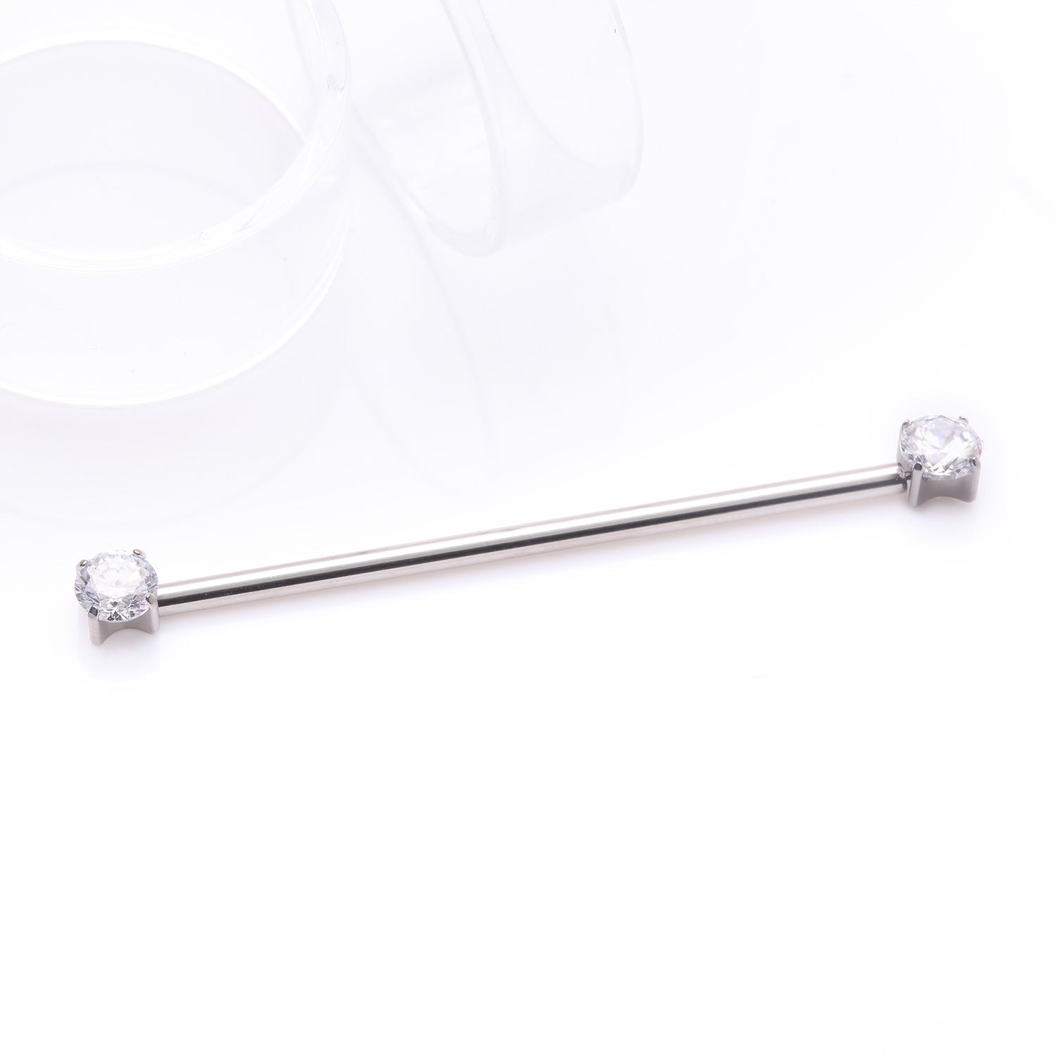 Detail View 1 of Implant Grade Titanium OneFit Threadless Prong Gem Sparkle Industrial Barbell-Clear Gem