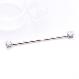 Detail View 1 of Implant Grade Titanium OneFit Threadless Prong Gem Sparkle Industrial Barbell-Clear Gem