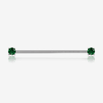 Implant Grade Titanium OneFit Threadless Prong Gem Sparkle Industrial Barbell-Emerald