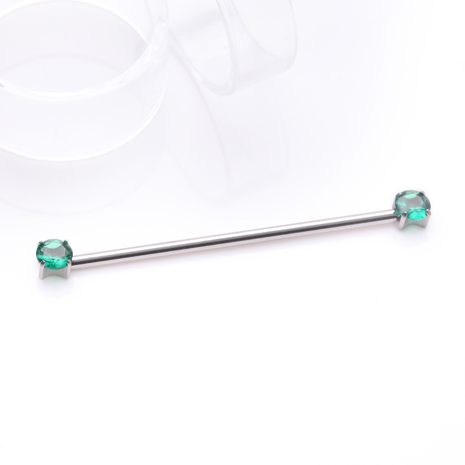 Detail View 1 of Implant Grade Titanium OneFit Threadless Prong Gem Sparkle Industrial Barbell-Emerald