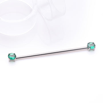 Detail View 1 of Implant Grade Titanium OneFit Threadless Prong Gem Sparkle Industrial Barbell-Emerald
