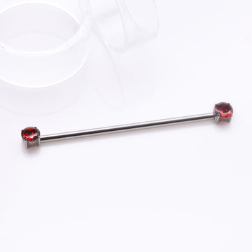 Detail View 1 of Implant Grade Titanium OneFit Threadless Prong Gem Sparkle Industrial Barbell-Red