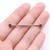 Detail View 2 of Implant Grade Titanium OneFit Threadless Prong Gem Sparkle Industrial Barbell-Red