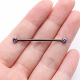 Detail View 2 of Implant Grade Titanium Blackline OneFit Threadless Prong Gem Sparkle Industrial Barbell-Vitrail Medium