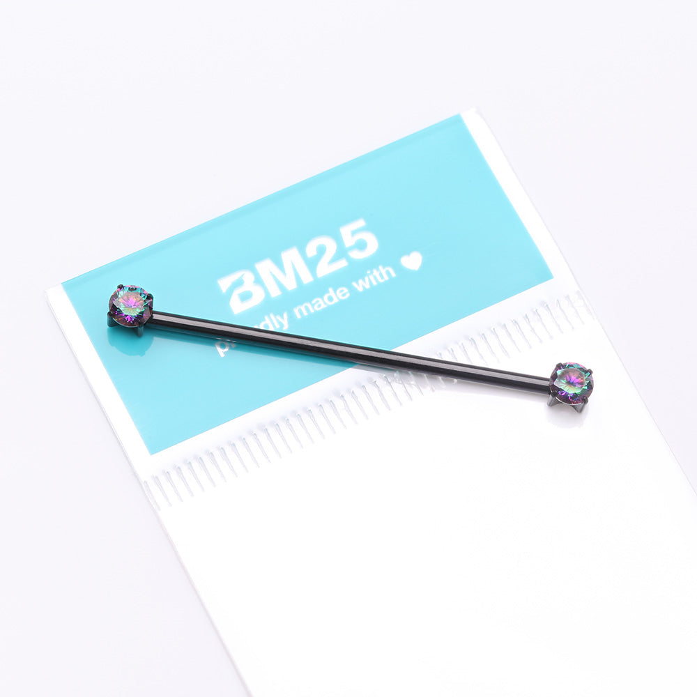 Detail View 3 of Implant Grade Titanium Blackline OneFit Threadless Prong Gem Sparkle Industrial Barbell-Vitrail Medium