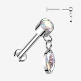 Implant Grade Titanium OneFit Threadless Sparkle Marquise Dangle Top Flat Back Labret