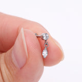 Detail View 2 of Implant Grade Titanium OneFit Threadless Sparkle Gem Marquise Dangle Flat Back Labret-Clear Gem
