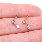 Detail View 3 of Implant Grade Titanium OneFit Threadless Sparkle Gem Marquise Dangle Flat Back Labret-Clear Gem