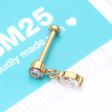 Detail View 4 of Implant Grade Titanium OneFit Threadless Golden Sparkle Gem Marquise Dangle Flat Back Labret-Clear Gem