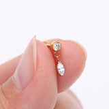 Detail View 2 of Implant Grade Titanium OneFit Threadless Golden Sparkle Gem Marquise Dangle Flat Back Labret-Clear Gem
