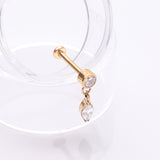Detail View 1 of Implant Grade Titanium OneFit Threadless Golden Sparkle Gem Marquise Dangle Flat Back Labret-Clear Gem