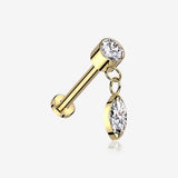 Implant Grade Titanium OneFit Threadless Golden Sparkle Gem Marquise Dangle Flat Back Labret