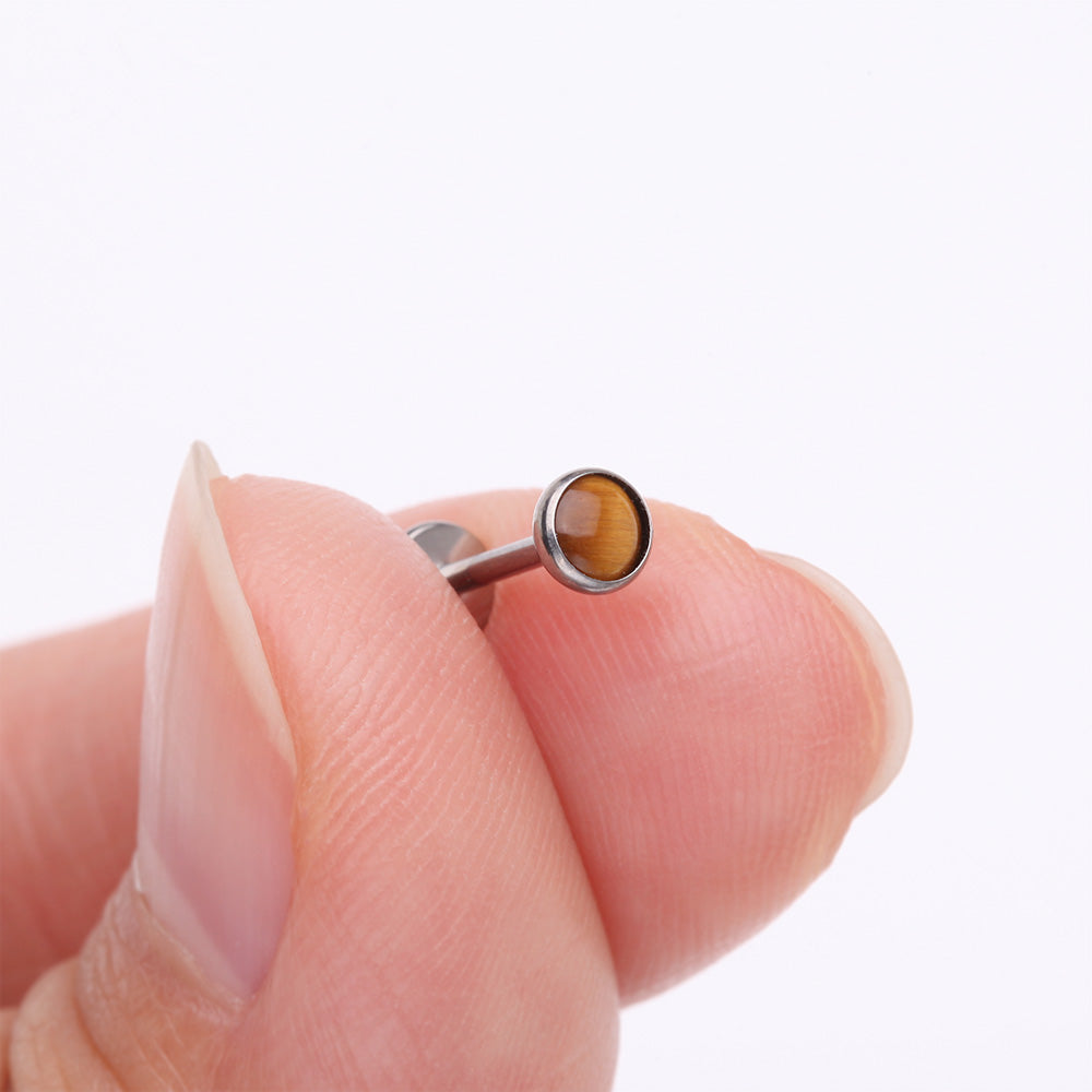 Detail View 2 of Implant Grade Titanium OneFit Threadless Bezel Tiger Eye Stone Flat Back Labret