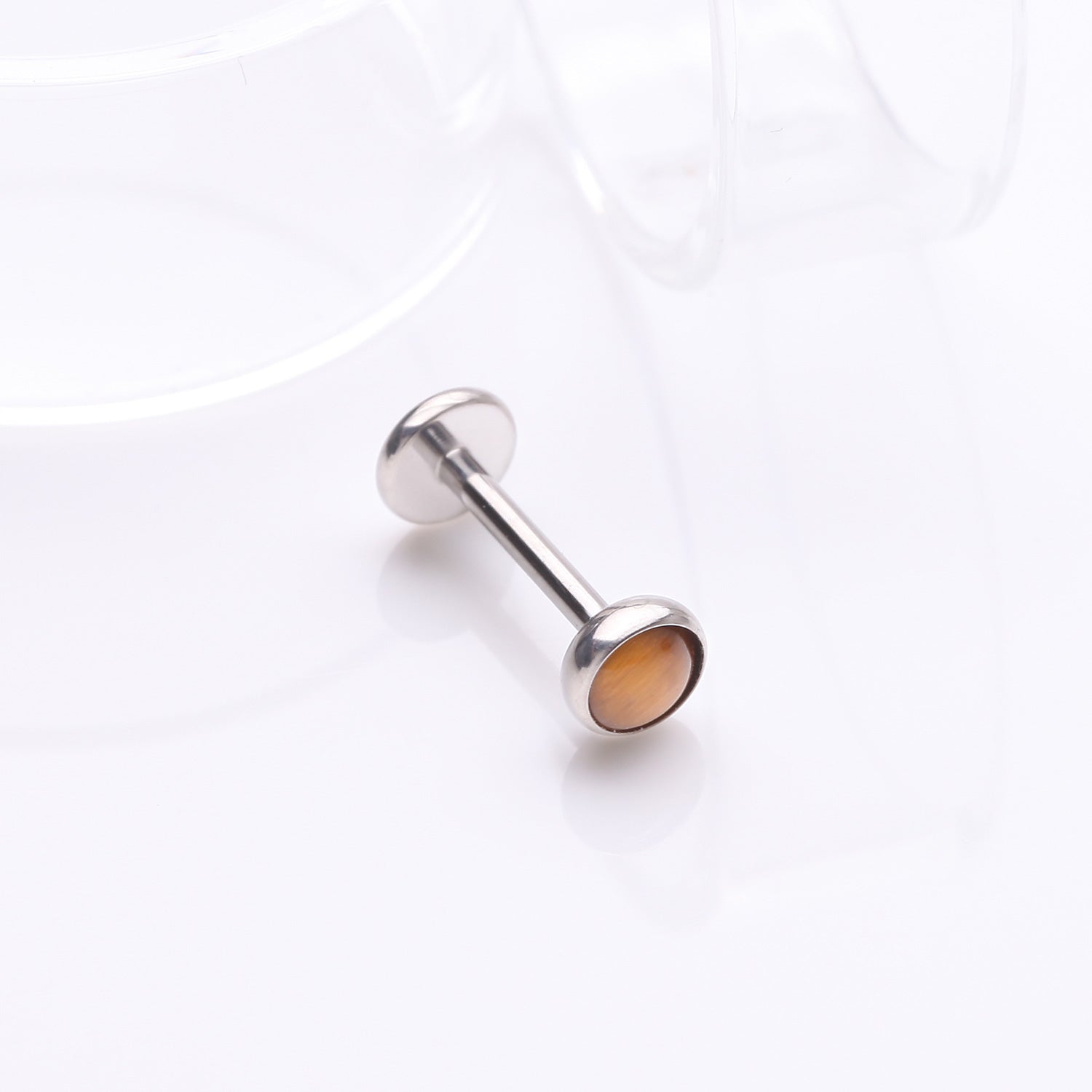 Detail View 1 of Implant Grade Titanium OneFit Threadless Bezel Tiger Eye Stone Flat Back Labret