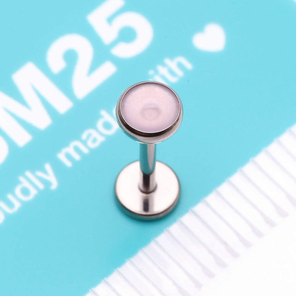 Detail View 4 of Implant Grade Titanium OneFit Threadless Bezel Pink Opalite Stone Flat Back Labret