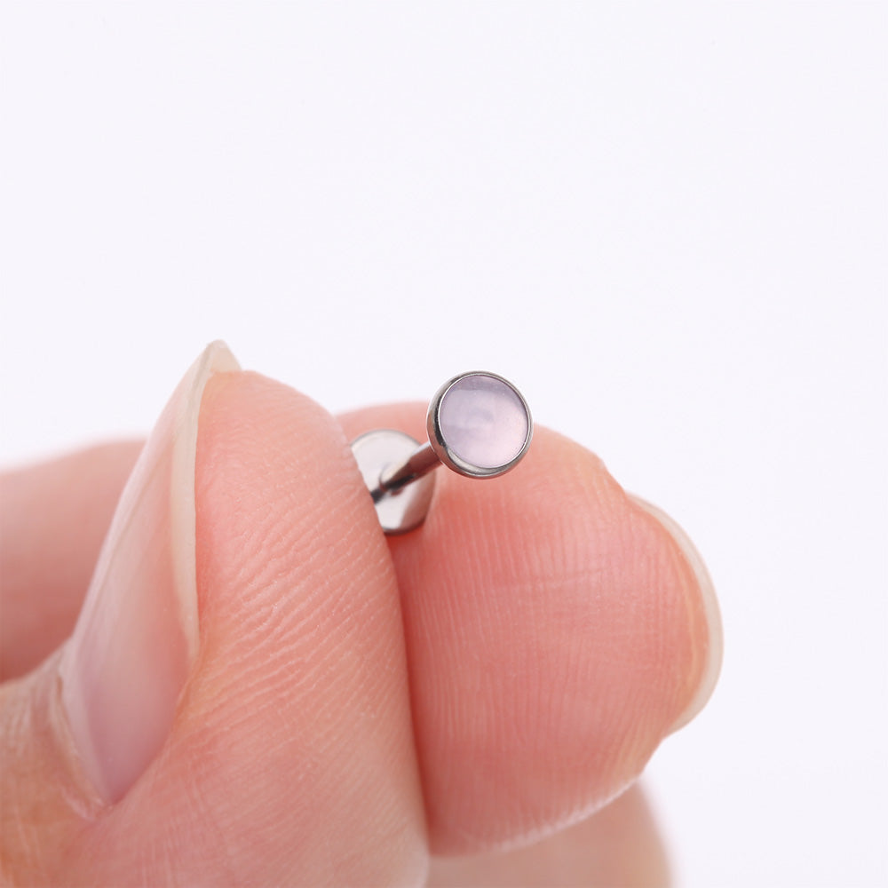 Detail View 2 of Implant Grade Titanium OneFit Threadless Bezel Pink Opalite Stone Flat Back Labret