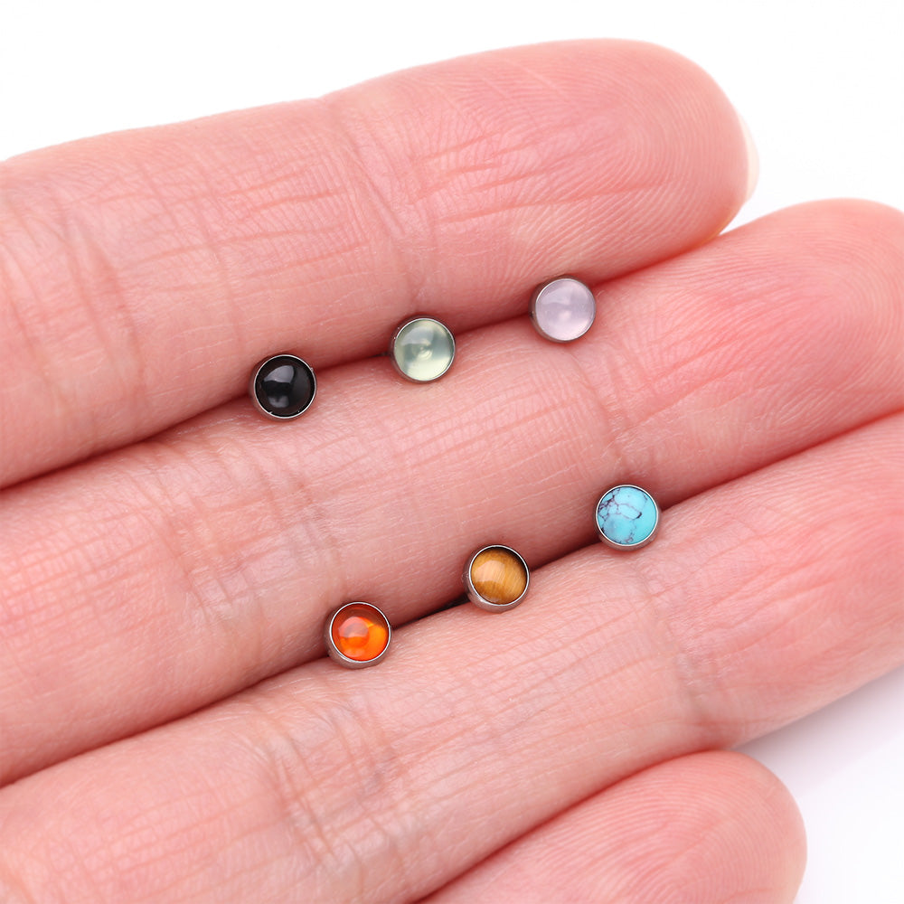 Detail View 3 of Implant Grade Titanium OneFit Threadless Bezel Pink Opalite Stone Flat Back Labret