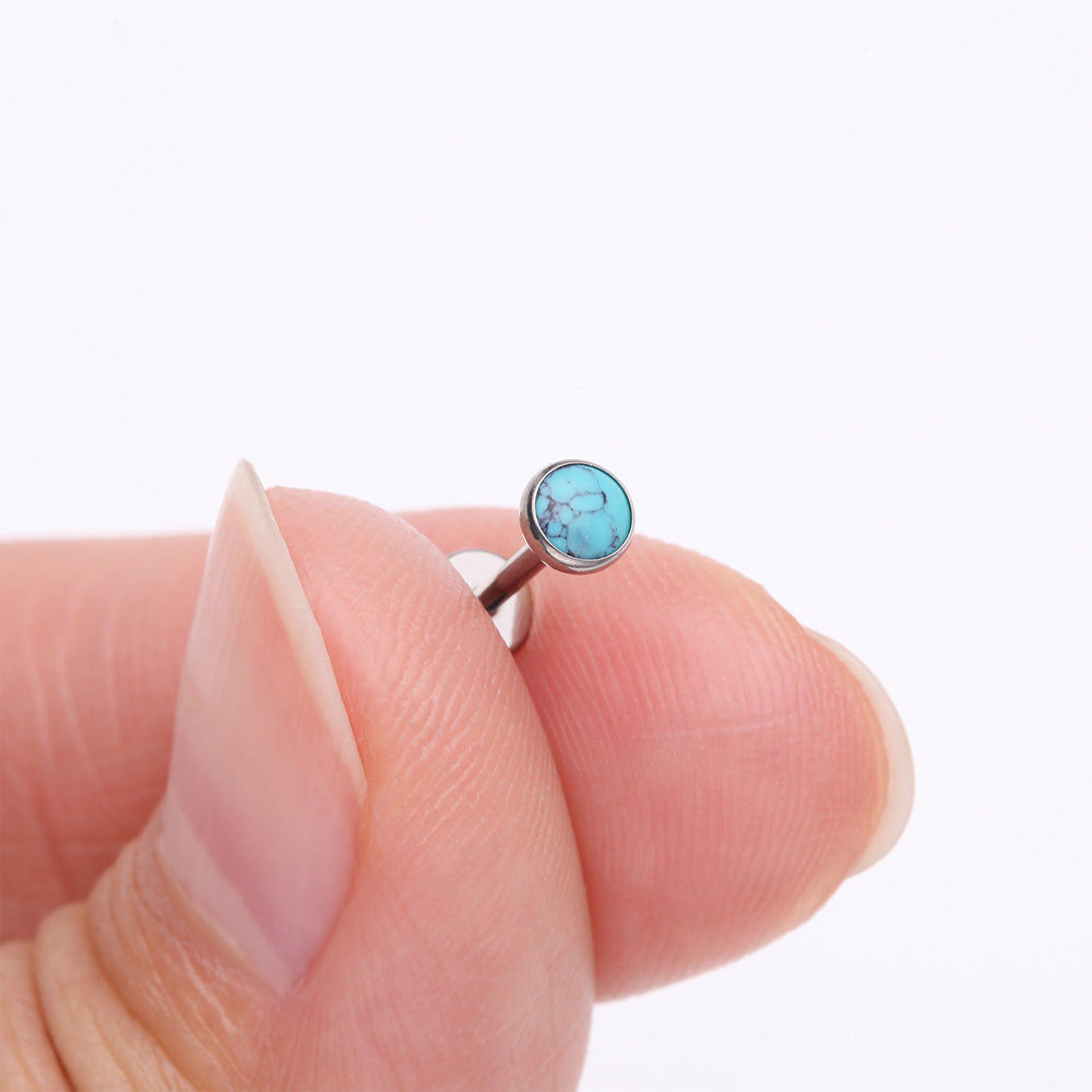 Detail View 2 of Implant Grade Titanium OneFit Threadless Bezel Turquoise Stone Flat Back Labret