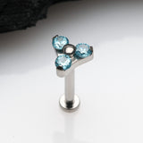 Detail View 1 of Implant Grade Titanium OneFit Threadless Trinity Gem Sparkle Top Flat Back Stud Labret-Aqua