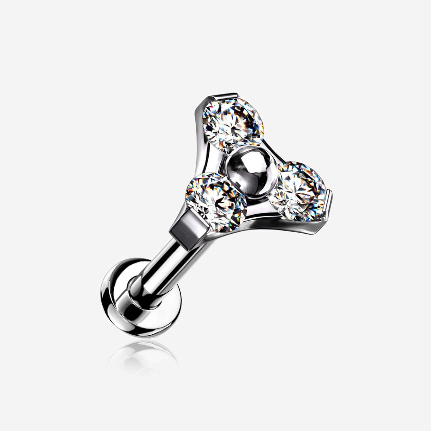 Implant Grade Titanium OneFit Threadless Trinity Gem Sparkle Top Flat Back Stud Labret-Clear Gem