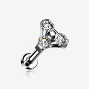 Implant Grade Titanium OneFit Threadless Trinity Gem Sparkle Top Flat Back Stud Labret