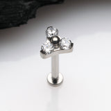 Detail View 1 of Implant Grade Titanium OneFit Threadless Trinity Gem Sparkle Top Flat Back Stud Labret-Clear Gem