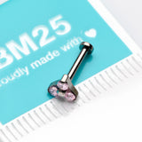 Detail View 3 of Implant Grade Titanium OneFit Threadless Trinity Gem Sparkle Top Flat Back Stud Labret-Pink