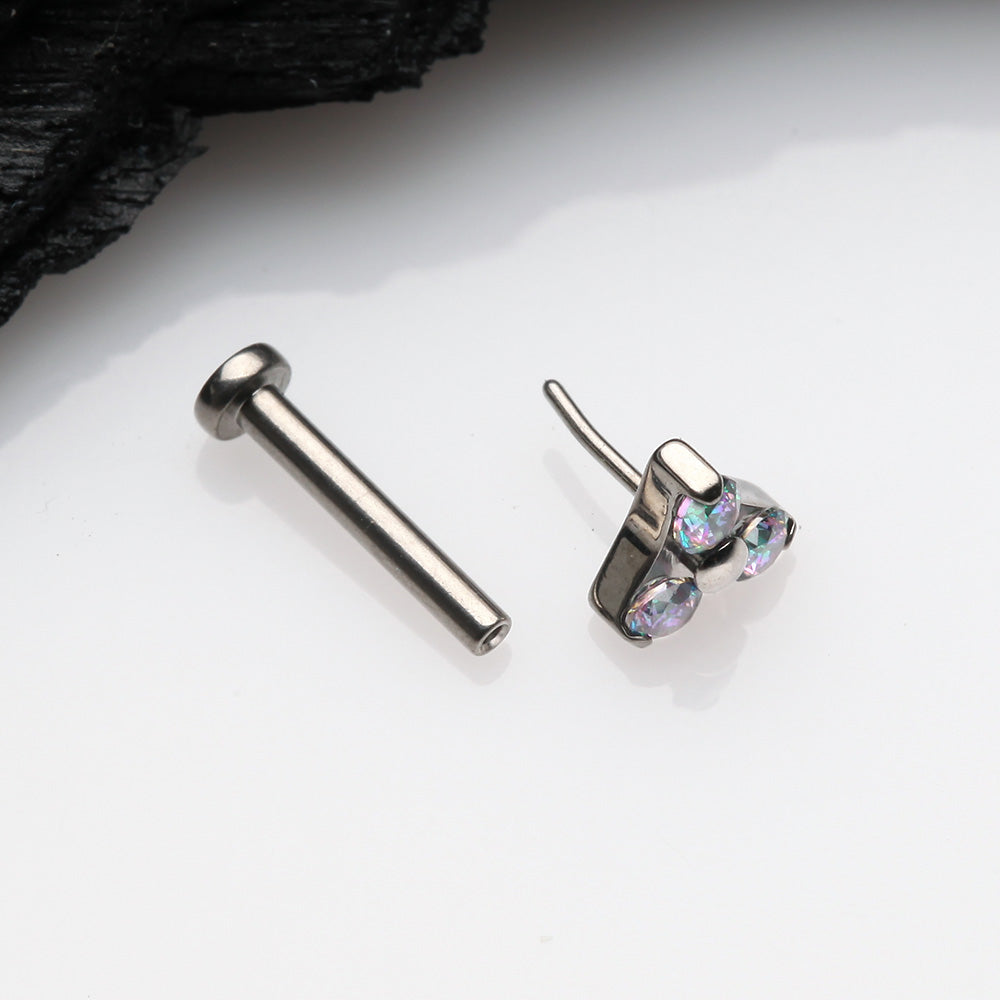 Detail View 2 of Implant Grade Titanium OneFit Threadless Trinity Gem Sparkle Top Flat Back Stud Labret-Vitrail Medium