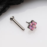 Detail View 2 of Implant Grade Titanium OneFit Threadless Brilliant Fire Opal Flower Top Flat Back Stud Labret-Pink Opal