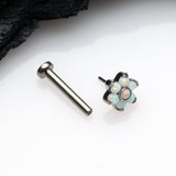 Detail View 2 of Implant Grade Titanium OneFit Threadless Brilliant Fire Opal Flower Top Flat Back Stud Labret-White Opal