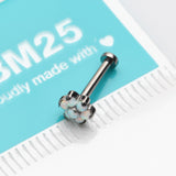 Detail View 3 of Implant Grade Titanium OneFit Threadless Brilliant Fire Opal Flower Top Flat Back Stud Labret-White Opal