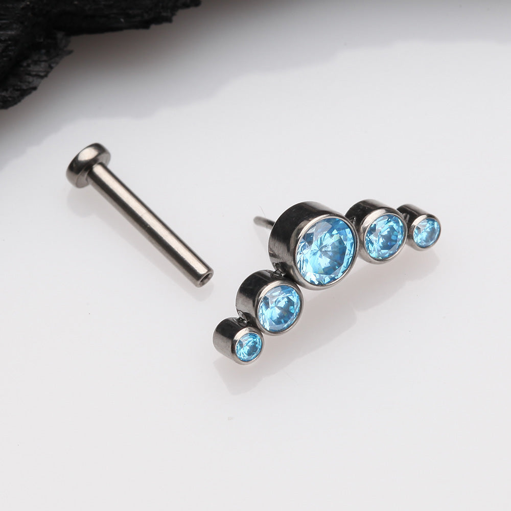 Detail View 2 of Implant Grade Titanium OneFit Threadless Journey Sparkle Curve Top Flat Back Stud Labret-Aqua