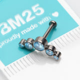 Detail View 3 of Implant Grade Titanium OneFit Threadless Journey Sparkle Curve Top Flat Back Stud Labret-Aqua