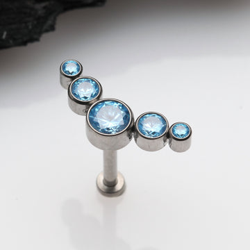 Detail View 1 of Implant Grade Titanium OneFit Threadless Journey Sparkle Curve Top Flat Back Stud Labret-Aqua