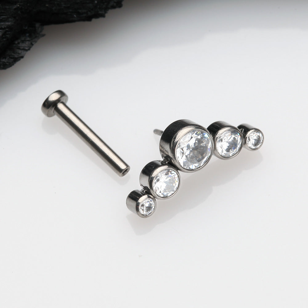 Detail View 2 of Implant Grade Titanium OneFit Threadless Journey Sparkle Curve Top Flat Back Stud Labret-Clear Gem