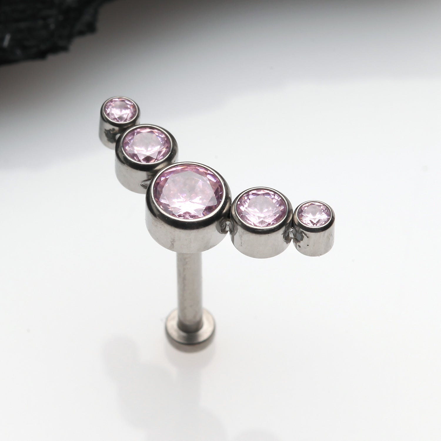 Detail View 1 of Implant Grade Titanium OneFit Threadless Journey Sparkle Curve Top Flat Back Stud Labret-Pink