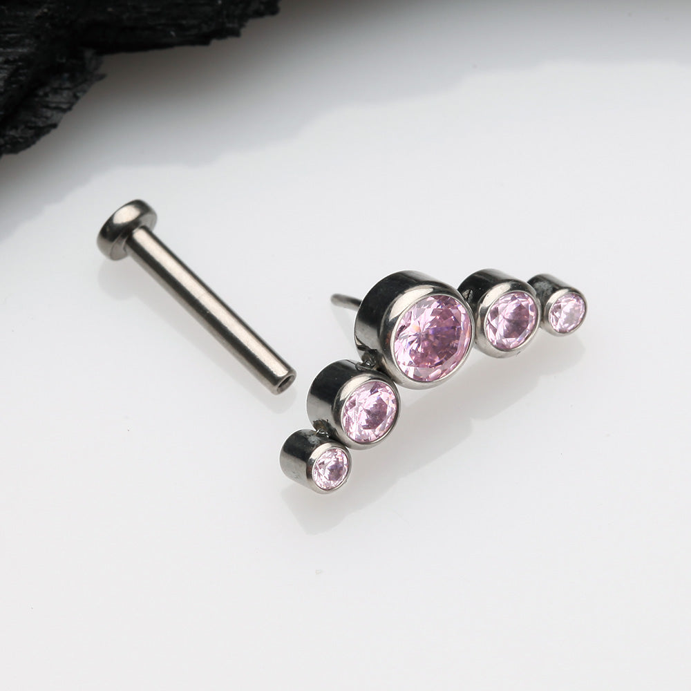 Detail View 2 of Implant Grade Titanium OneFit Threadless Journey Sparkle Curve Top Flat Back Stud Labret-Pink