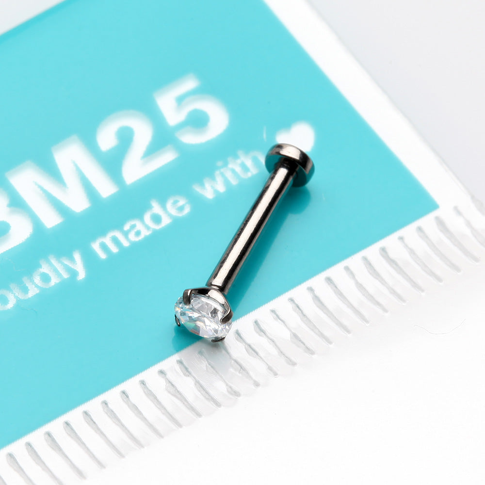 Detail View 3 of Implant Grade Titanium OneFit Threadless Gem Prong Set Top Flat Back Stud Labret-Clear Gem
