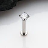 Detail View 1 of Implant Grade Titanium OneFit Threadless Gem Prong Set Top Flat Back Stud Labret-Clear Gem