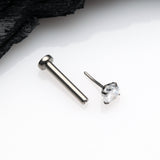 Detail View 2 of Implant Grade Titanium OneFit Threadless Gem Prong Set Top Flat Back Stud Labret-Clear Gem