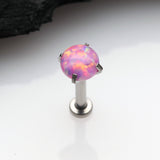Detail View 1 of Implant Grade Titanium OneFit Threadless Fire Opal Prong Set Top Flat Back Stud Labret-Pink Opal