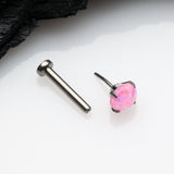 Detail View 2 of Implant Grade Titanium OneFit Threadless Fire Opal Prong Set Top Flat Back Stud Labret-Pink Opal