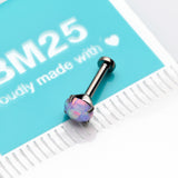 Detail View 3 of Implant Grade Titanium OneFit Threadless Fire Opal Prong Set Top Flat Back Stud Labret-Purple Opal