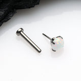 Detail View 2 of Implant Grade Titanium OneFit Threadless Fire Opal Prong Set Top Flat Back Stud Labret-White Opal