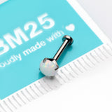 Detail View 3 of Implant Grade Titanium OneFit Threadless Fire Opal Prong Set Top Flat Back Stud Labret-White Opal