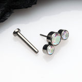 Detail View 2 of Implant Grade Titanium OneFit Threadless Journey Sparkle Trio Top Flat Back Stud Labret-Aurora Borealis