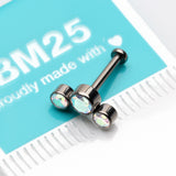 Detail View 3 of Implant Grade Titanium OneFit Threadless Journey Sparkle Trio Top Flat Back Stud Labret-Aurora Borealis