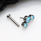 Detail View 2 of Implant Grade Titanium OneFit Threadless Journey Sparkle Trio Top Flat Back Stud Labret-Aqua