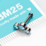 Detail View 3 of Implant Grade Titanium OneFit Threadless Journey Sparkle Trio Top Flat Back Stud Labret-Aqua