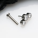 Detail View 2 of Implant Grade Titanium OneFit Threadless Journey Sparkle Trio Top Flat Back Stud Labret-Clear Gem